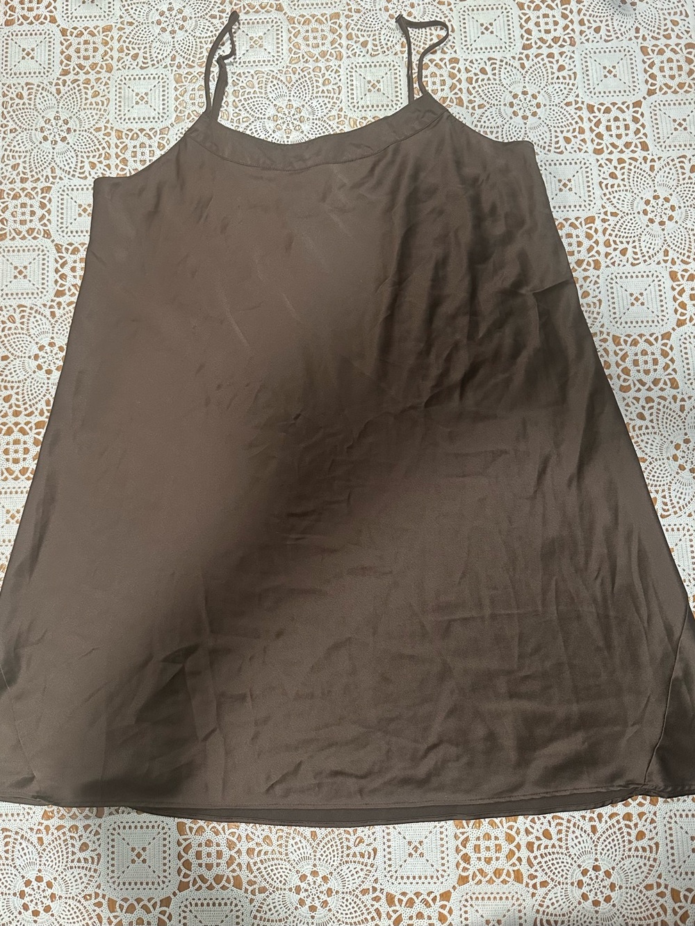 Cabernet Sleepwear Brown Satin Chemise Slip Dress Large Y2K Lingerie